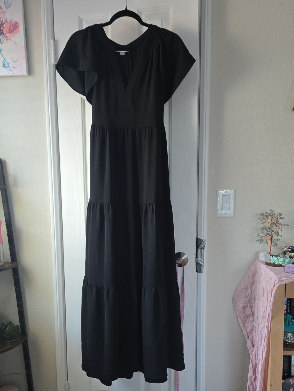 Calvin Klein Black Tiered Maxi Dress with Flutter Sleeves-NWT-12